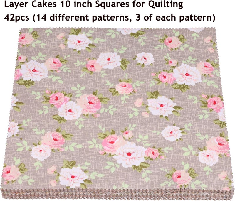 Hanjunzhao 42Pcs 10" Layer Cake Fabric - Vintage Brown Print Cotton Fabric Squares 10x10, Layer Cakes 10 inch Squares for Quilting, Sewing, Quilts, Bags, and Crafts - Light Coffee - Image 5
